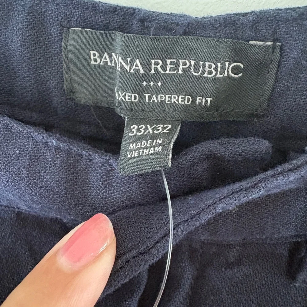 Banana Republic Men Navy Linen Blend Relaxed Tapered Fit Pants Ankle 33x32 NEW